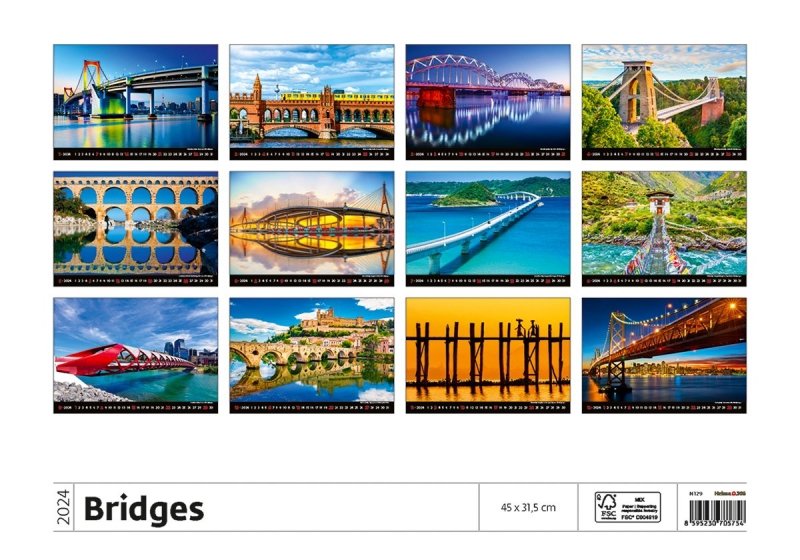 Kalendarz ścienny wieloplanszowy Bridges 2024 - okładka tył