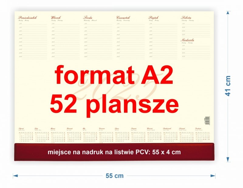 duży biuwar A2 z planem tygodnia na rok 2025