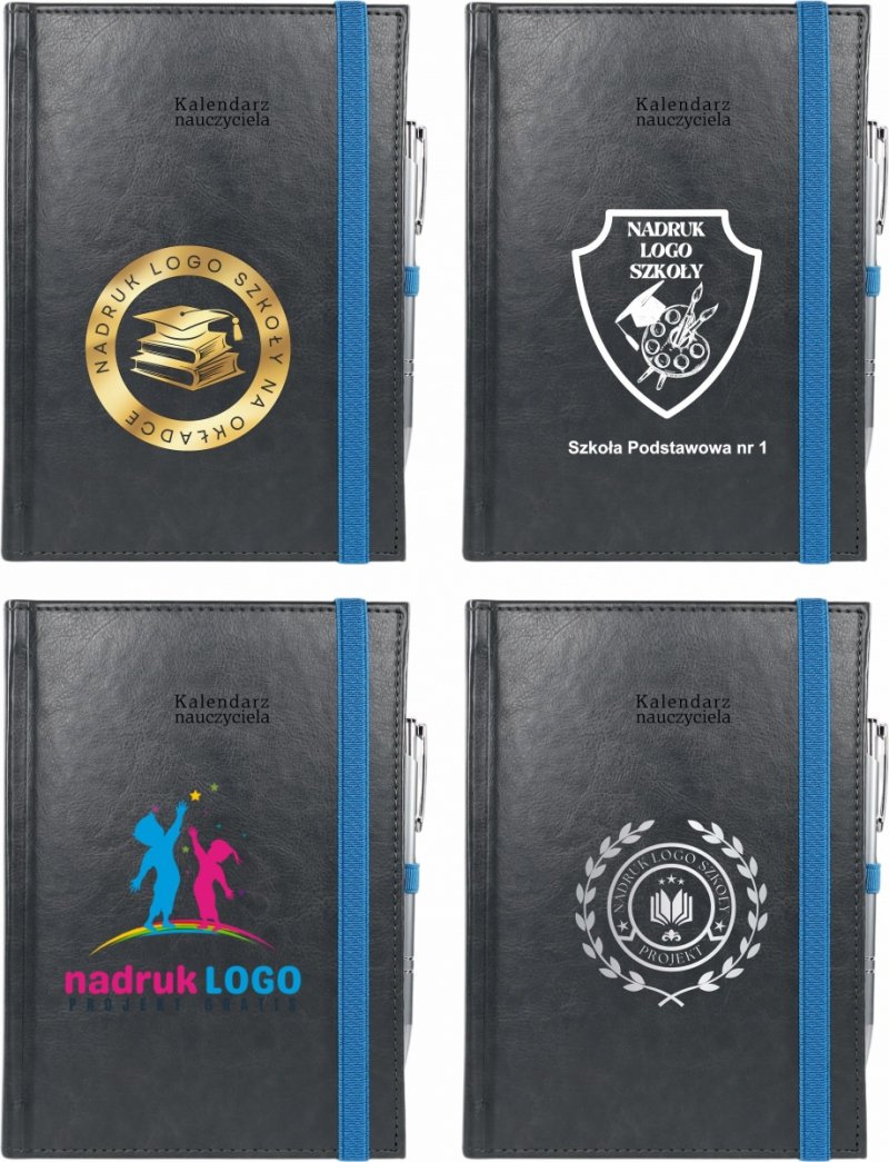 kalendarz książkowy z logo szkoły na okładce