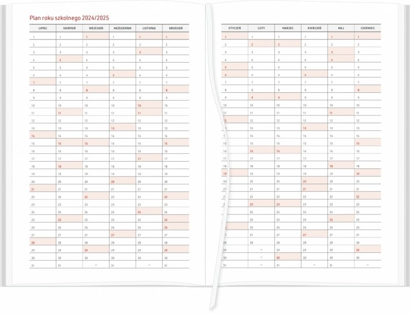 kalendarz z planem roku szkolnego 2024/2025