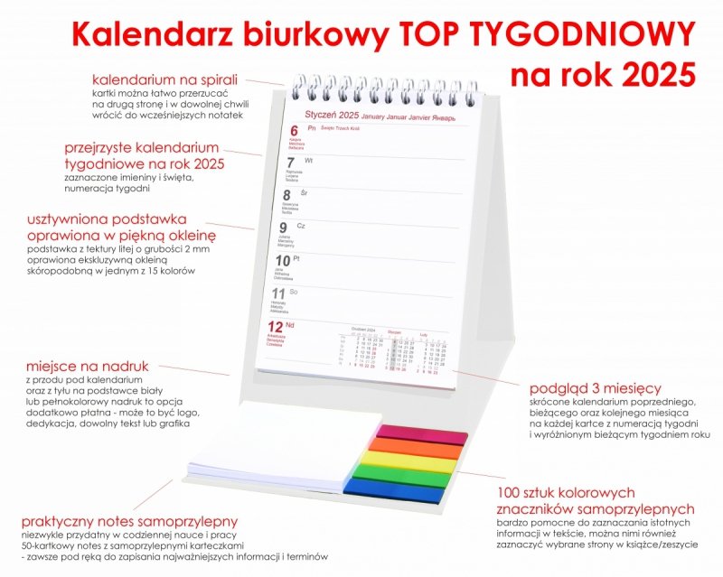opis kalendarza biurkowego na rok 2025