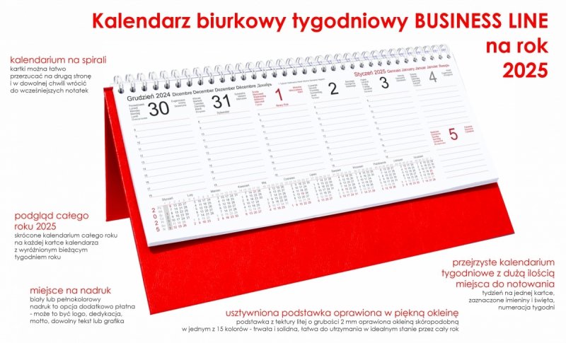 opis kalendarza tygodniowego BUSINESS LINE na rok 2025