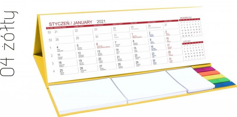 Kalendarz biurkowy z notesami i znacznikami MAXI 2021 żółty