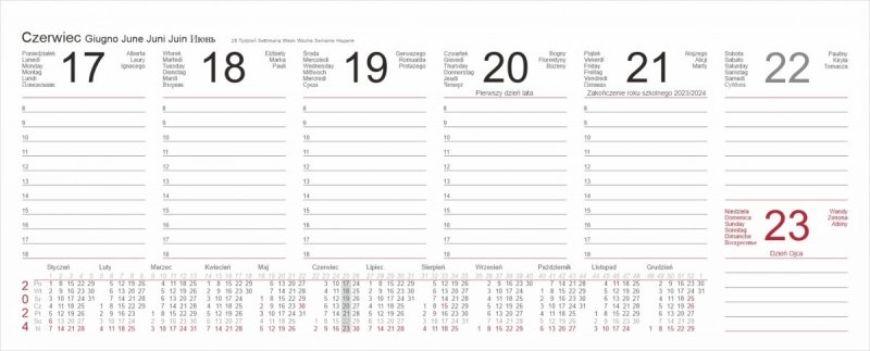 Kalendarium roku szkolnego 2023/2024 w kalendarzu tygodniowym