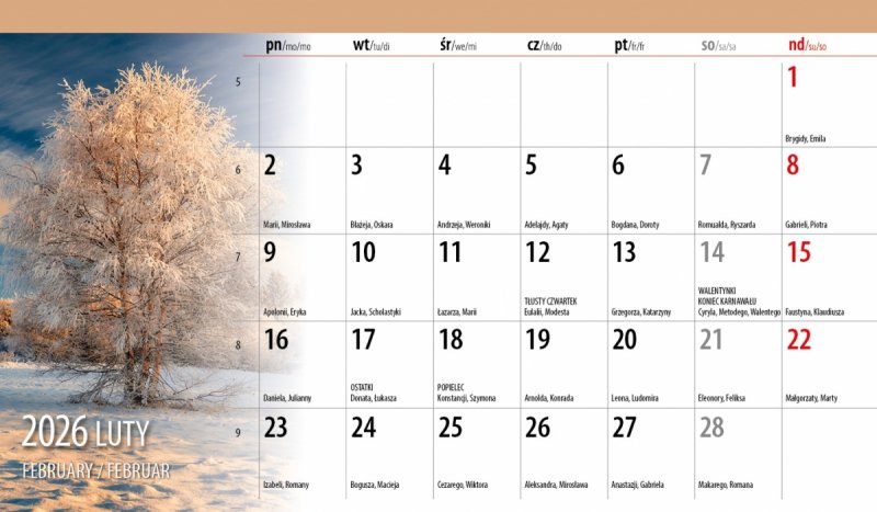 biurowy kalendarz miesięczny