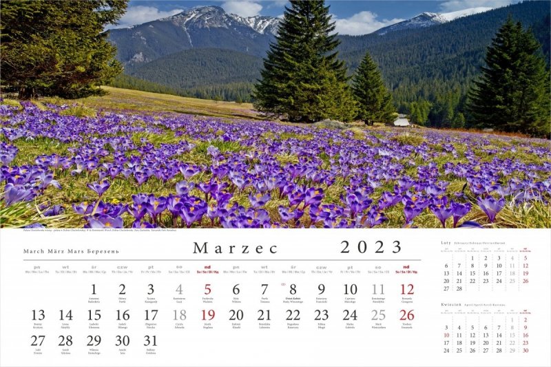 Kalendarz ścienny wieloplanszowy Tatry w panoramie 2023 - marzec 2023