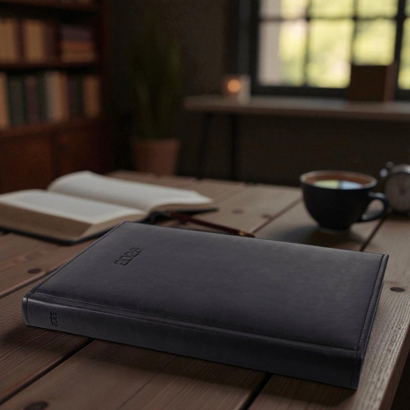 Kalendarz książkowy 2026 A5 dzienny papier biały drukowane registry oprawa VIVELLA EXCLUSIVE czarna