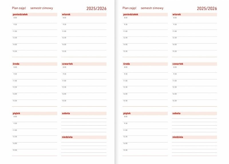 kalendarz z planem zajęć semestr zimowy