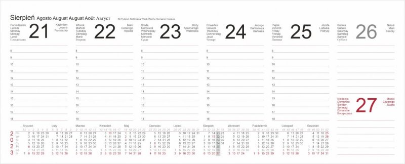 Kalendarium tygodniowe kalendarza biurkowego na rok szkolny 2022/2023
