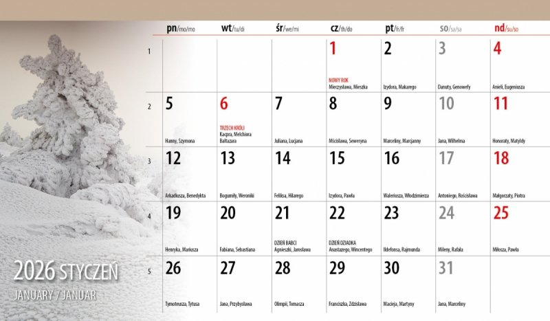 kalendarz na biurko na rok 2026