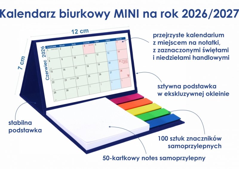 opis i wymiary kalendarza biurkowego szkolnego na rok 2026/27