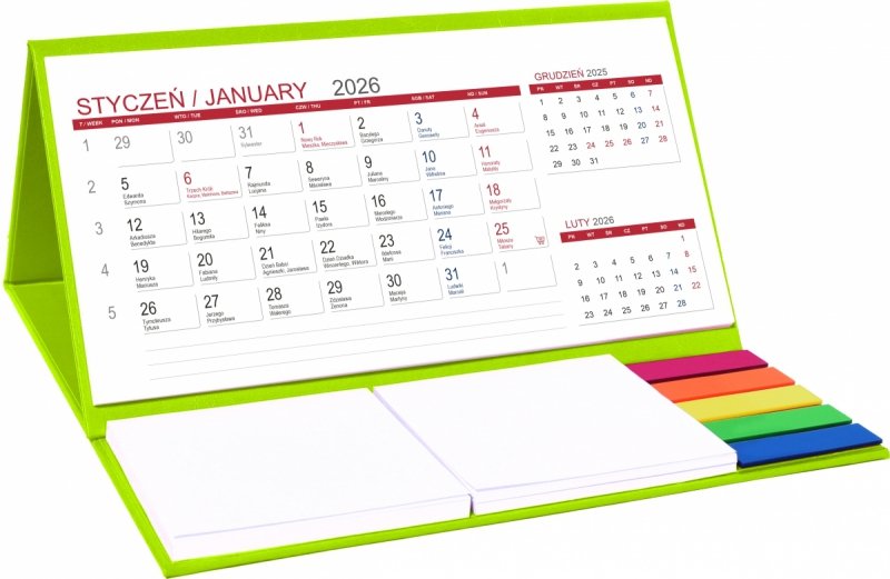 kalendarz biurkowy z notesami i znacznikami MIDI 3-miesięczny 2026
