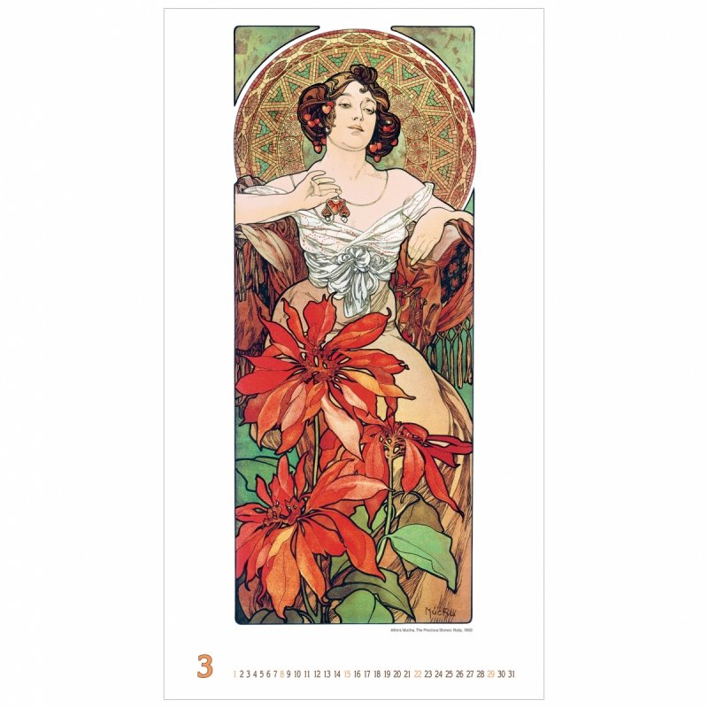 C06 Kalendarz ścienny wieloplanszowy Alfons Mucha 2026 Z NADRUKIEM