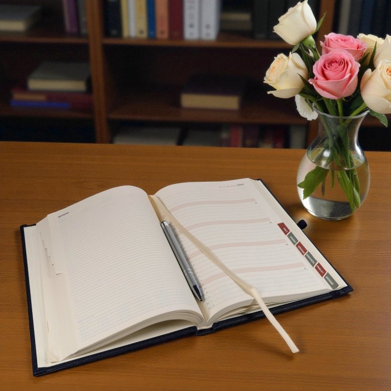 Kalendarz książkowy 2026 A5 dzienny papier chamois wycinane registry oprawa z zamykaniem na gumkę i mocowaniem na długopis ROSSA VIU czerwona