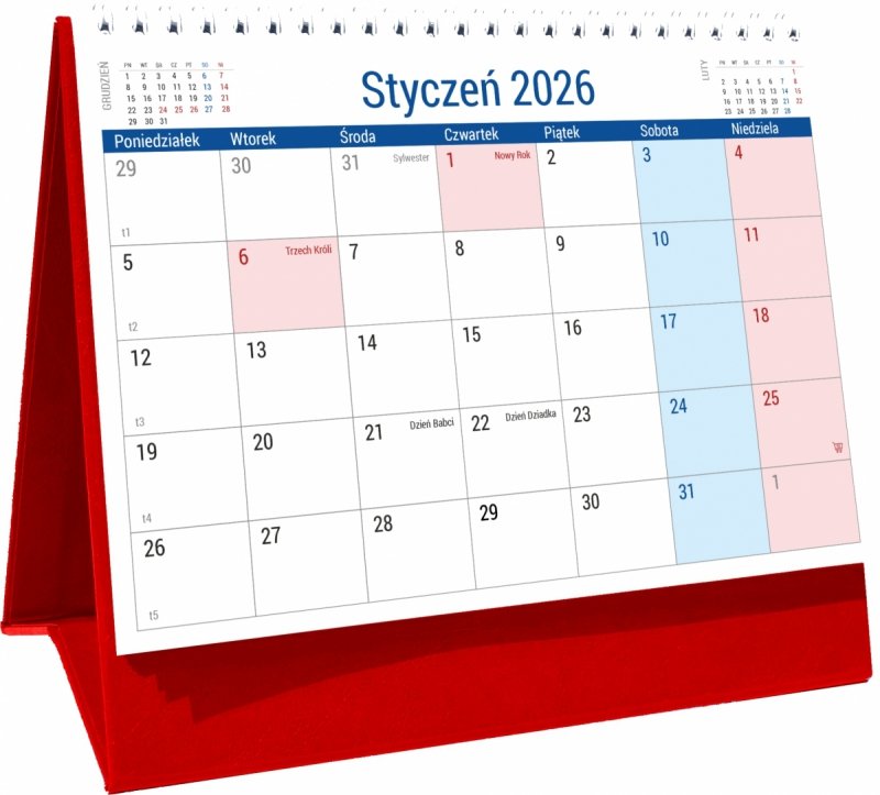 Kalendarz biurkowy PLANO na rok 2026 z dużą ilością miejsca na notatki