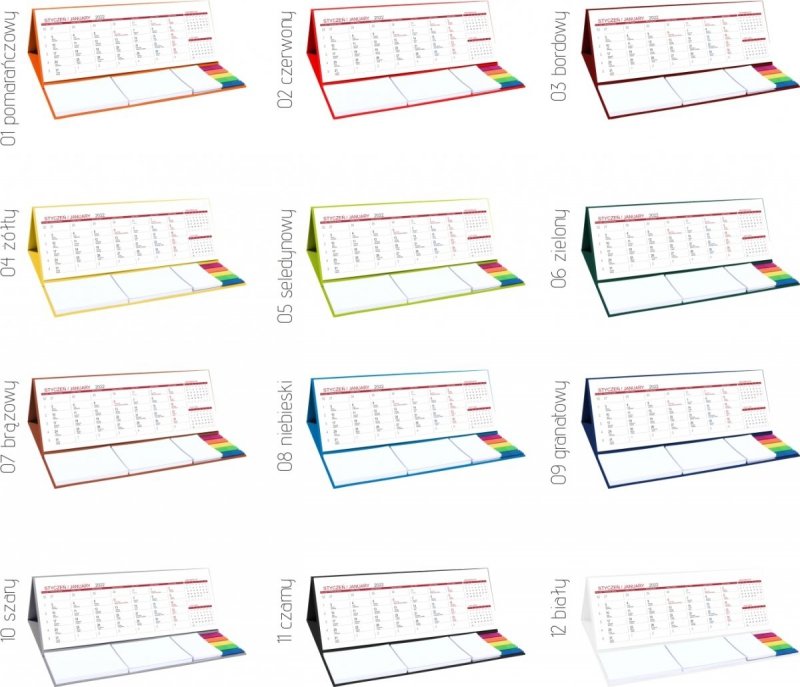 Kalendarz biurkowy z notesami i znacznikami na rok 2022 MAXI dostępne kolory podstawki