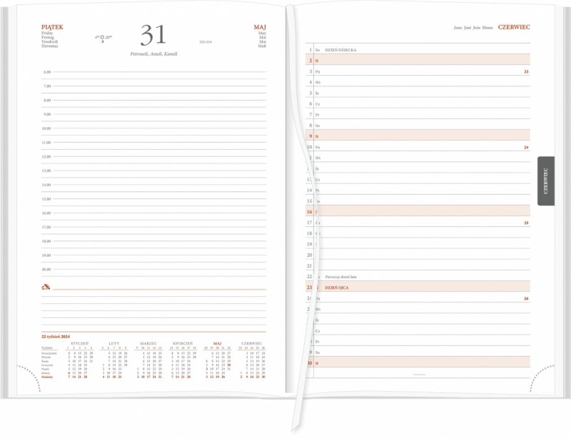 Kalendarz książkowy 2024 B5 dzienny papier biały drukowane registry oprawa z zamykaniem na gumkę ROSSA CHROMO szara Z WYTŁOCZONĄ PERSONALIZACJĄ