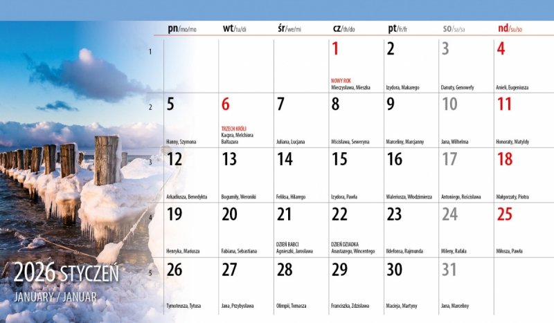 kalendarz na biurko na rok 2026