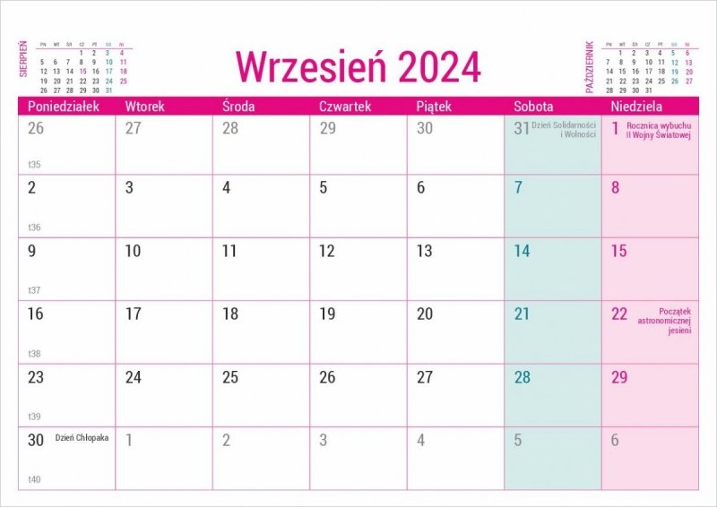 Solidny kalendarz biurowy - wrzesień 2024