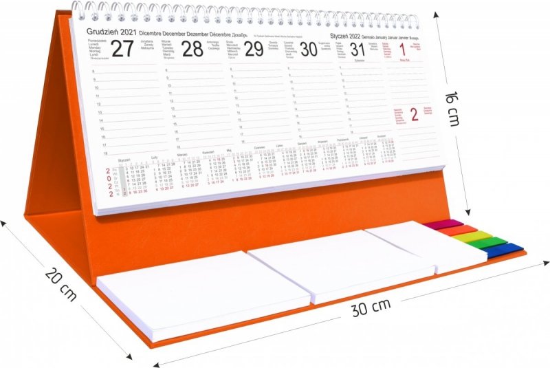 Kalendarz biurkowy z notesami i znacznikami EXCLUSIVE PLUS 2022 pomarańczowy