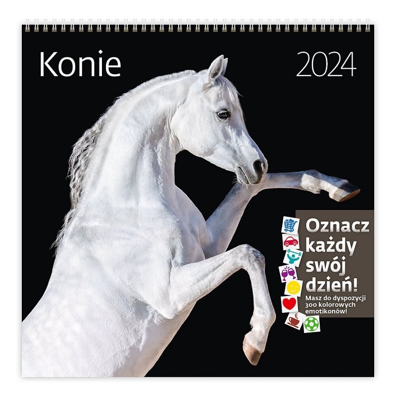 Kalendarz ścienny wieloplanszowy Konie 2024 Z NAKLEJKAMI - okładka