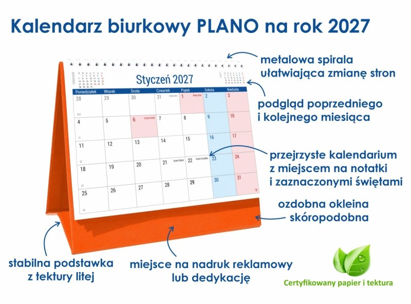 kalendarz na sztywnej podstawce na rok 2027