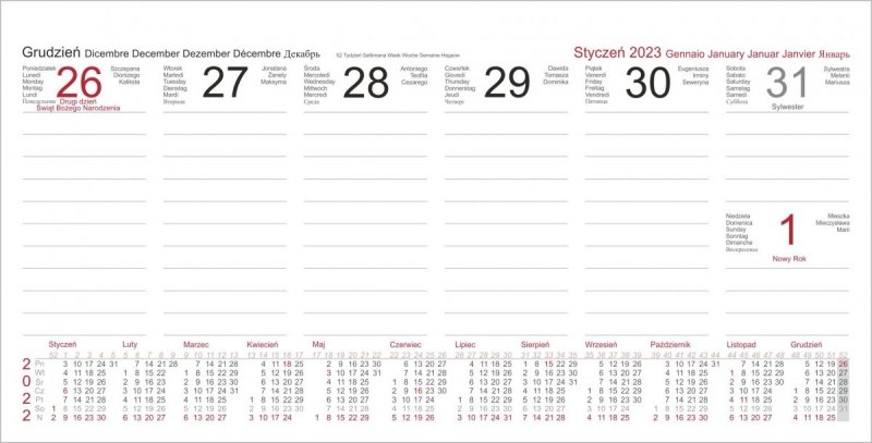 Kalendarz biurkowy z notesami i znacznikami MIDI TYGODNIOWY 2022 granatowy