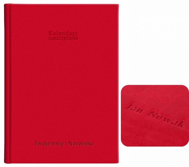 kalendarz dla nauczyciela z tłoczeniem imienia i nazwiska na okładce