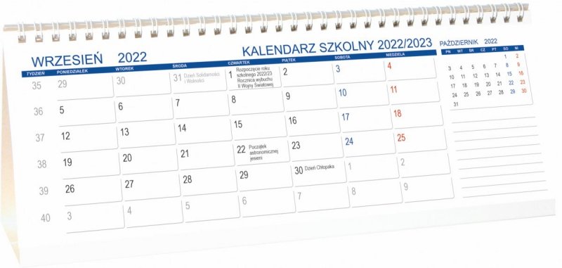 Kalendarz biurkowy stojący na rok szkolny 2022/2023