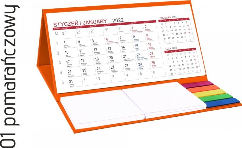 Kalendarz biurkowy z notesami i znacznikami MIDI 3-miesięczny 2022 czerwony