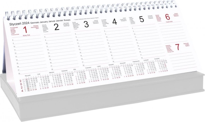 Kalendarz biurkowy TYGODNIOWY Z PIÓRNIKIEM na rok 2024