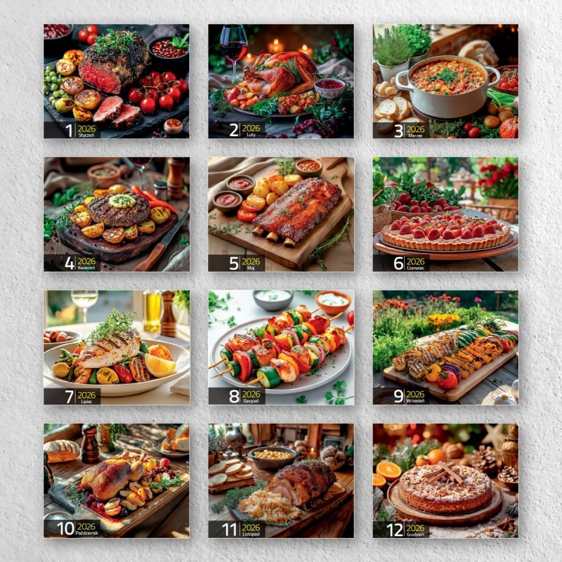 Kalendarz ścienny wieloplanszowy A4 KUCHNIA POLSKA 2026 z przepisami kulinarnymi