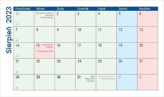 Kalendarz biurkowy na rok szkolny 2023/2024 z notesem i znacznikami - sierpień 2023