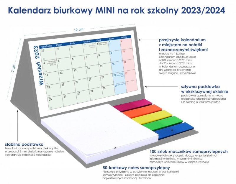 Opis kalendarza biurkowego na rok szkolny 2023/2024 