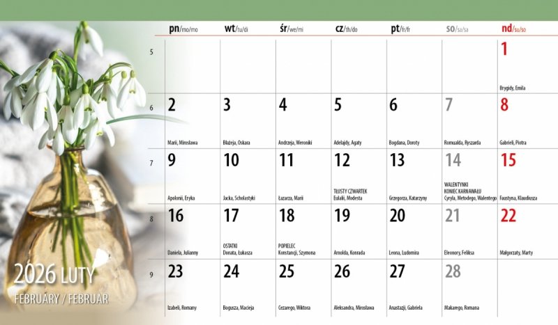 biurowy kalendarz miesięczny