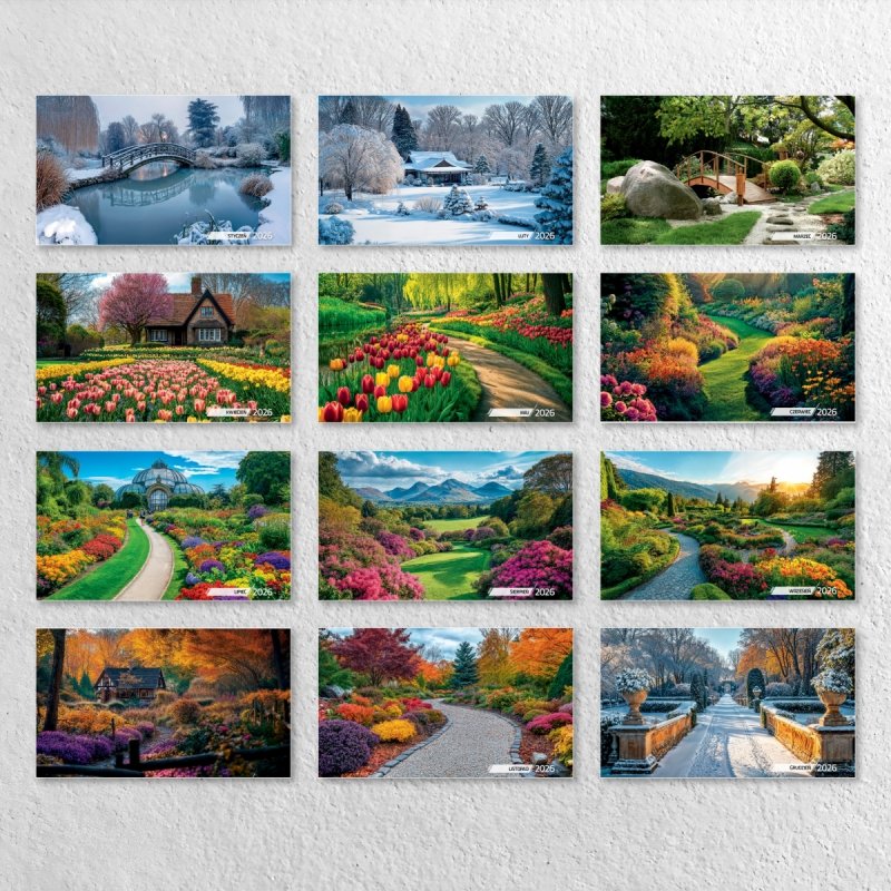 Kalendarz ścienny wieloplanszowy 33x33 cm OGRODY 2026