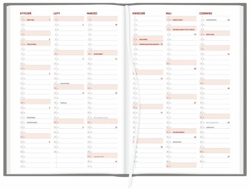 skrócone kalendarium roku 2026 z miejscem na krótkie zapiski