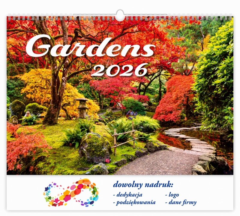 kalendarz ścienny wieloplanszowy Gardens na rok 2026 z logo