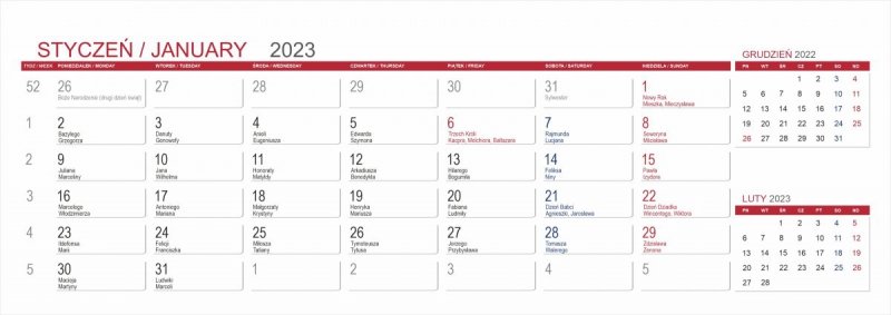 Kalendarium do kalendarza biurkowego z notesami i znacznikami MAXI - styczeń 2023