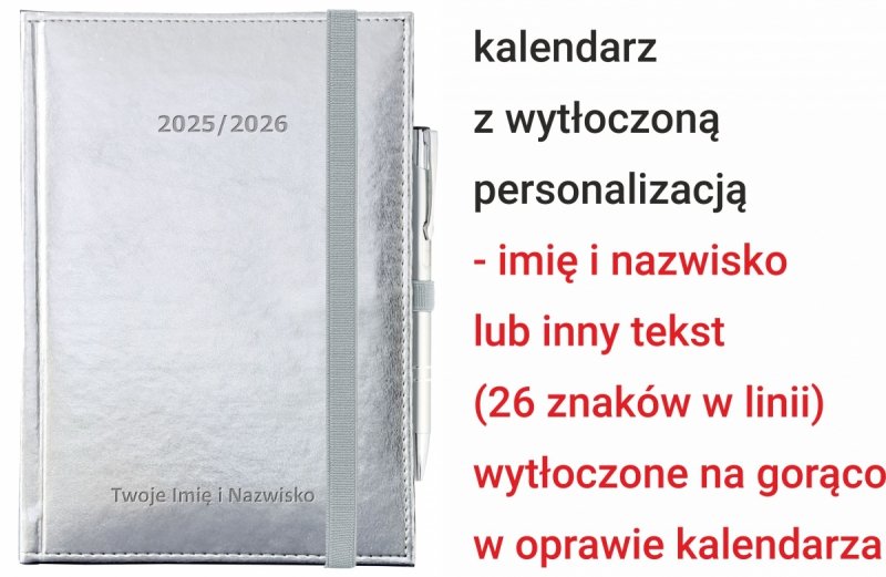 tłoczona na okładce personalizacja w kalendarzu dla nauczyciela na rok szkolny 2025/2026