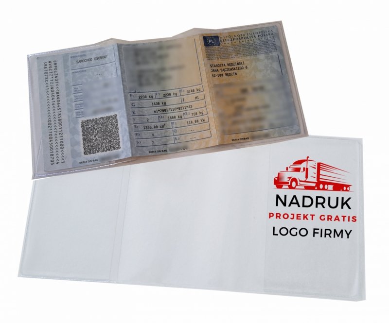okładka na dowód rejestracyjny z nadrukiem logo firmy