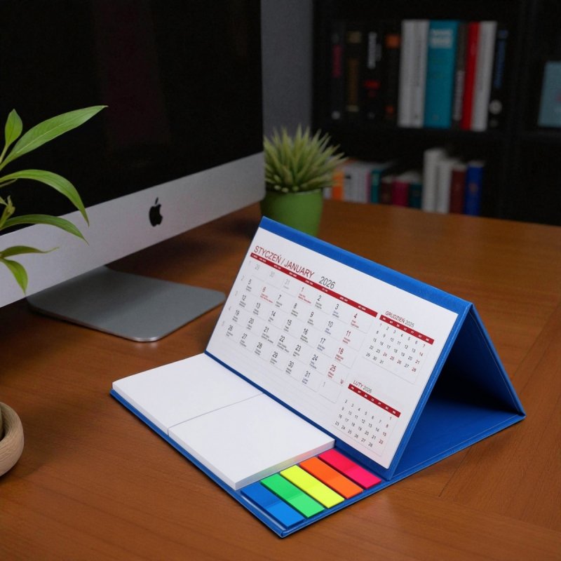 Kalendarz biurkowy z notesami i znacznikami MIDI 3-miesięczny 2026 szary