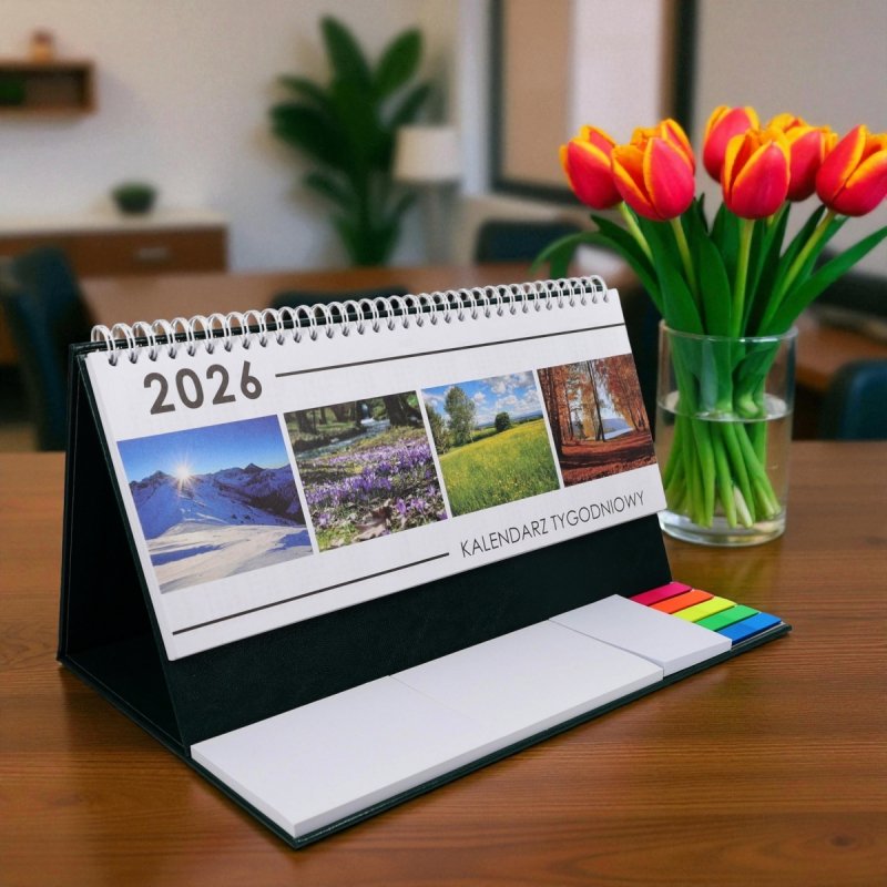 Kalendarz biurkowy z notesami i znacznikami EXCLUSIVE PLUS 2026 pomarańczowy