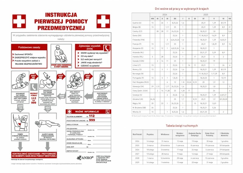instrukcja pierwszej pomocy przedmedycznej w kalendarzu dla pedagoga 