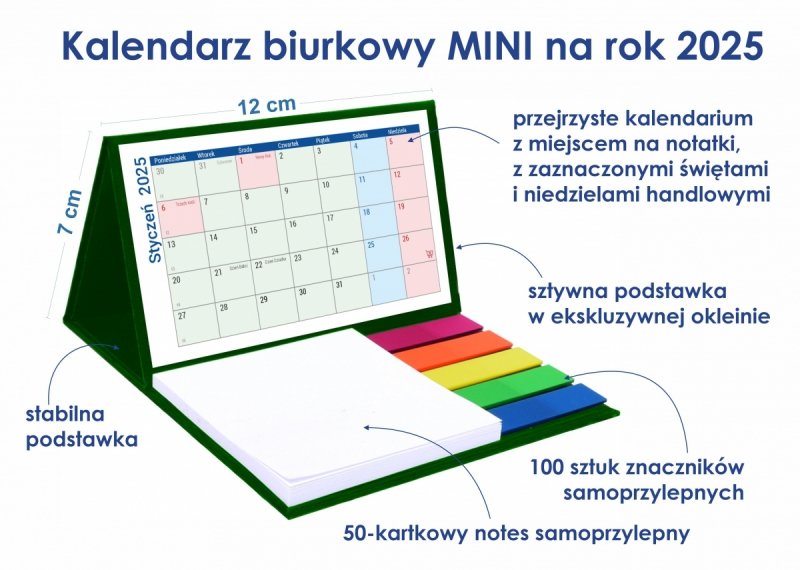 Opis i wymiary kalendarza MINI na rok 2025 