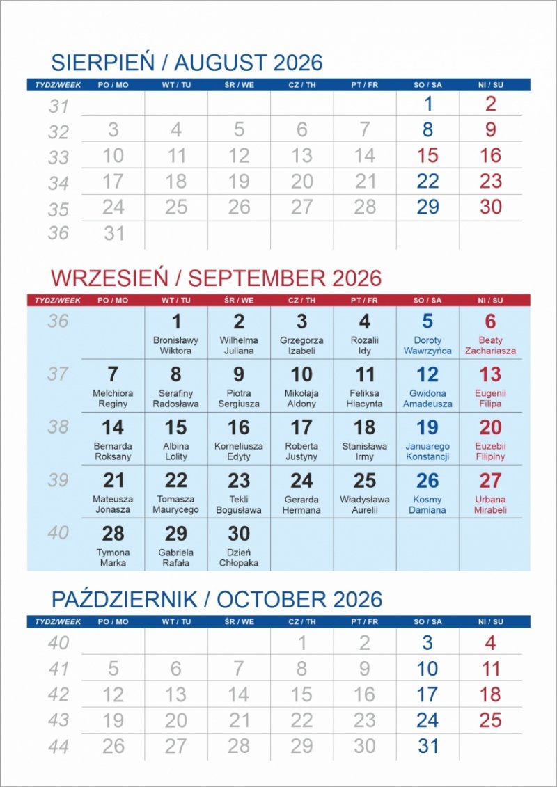 Kalendarz biurkowy z notesem i znacznikami TOP 3-miesięczny 2026 granatowy