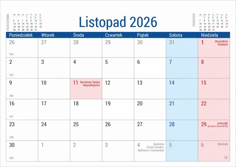 kalendarz na rok 2026 z miejscem na notatki