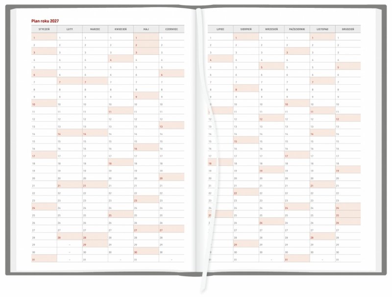 plan roku 2027 w kalendarzu A4 na rok 2026
