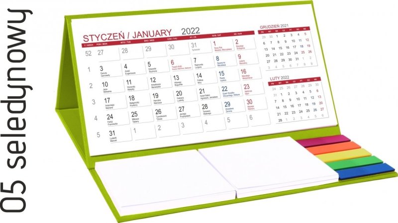 Kalendarz biurkowy z notesami i znacznikami MIDI 3-miesięczny 2022 bordowy