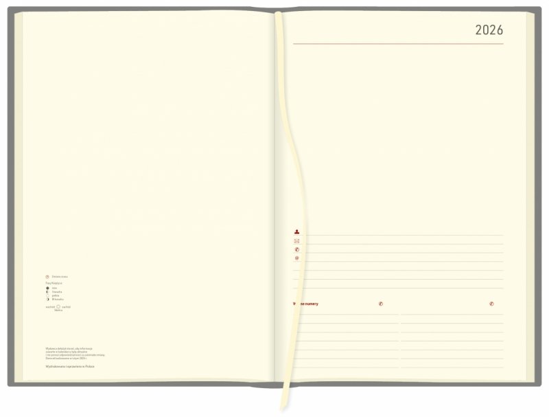 kalendarz B5 na rok 2026 w układzie dziennym, papier w kolorze chamois